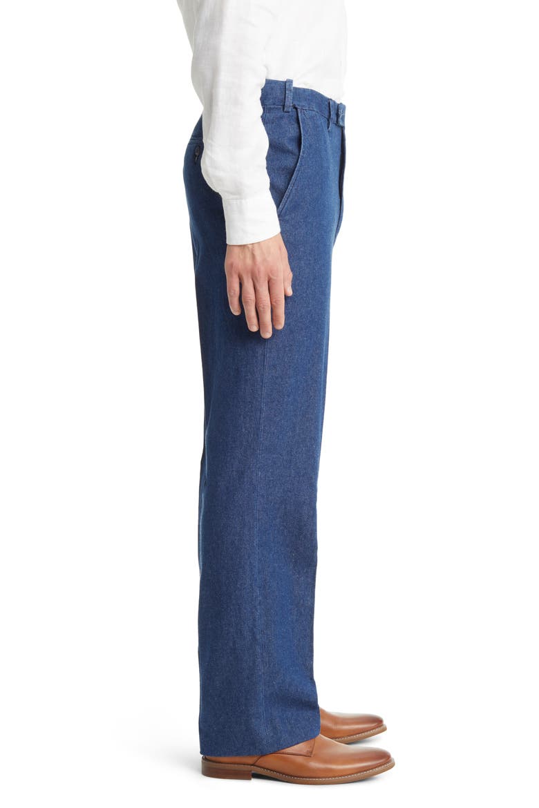Pleated Self Sizer Waist Flat Front Denim Trousers, Alternate, color, NAVY