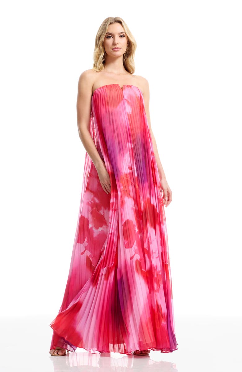 Dress the Population Kelston Strapless Chiffon Gown, Alternate, color, Blush Multi