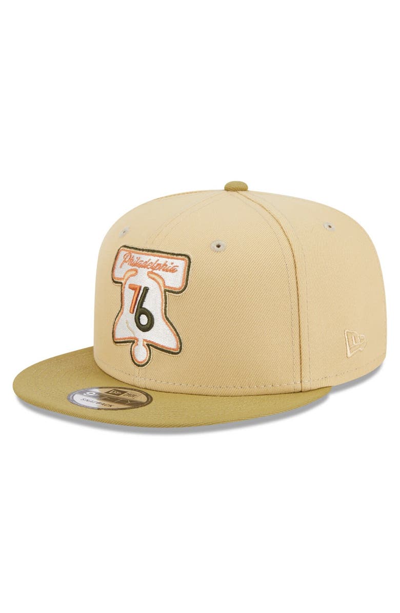 New Era Men's New Era Khaki/Tan Philadelphia 76ers Green Collection Repreve 9FIFTY Snapback Hat, Main, color, Khaki