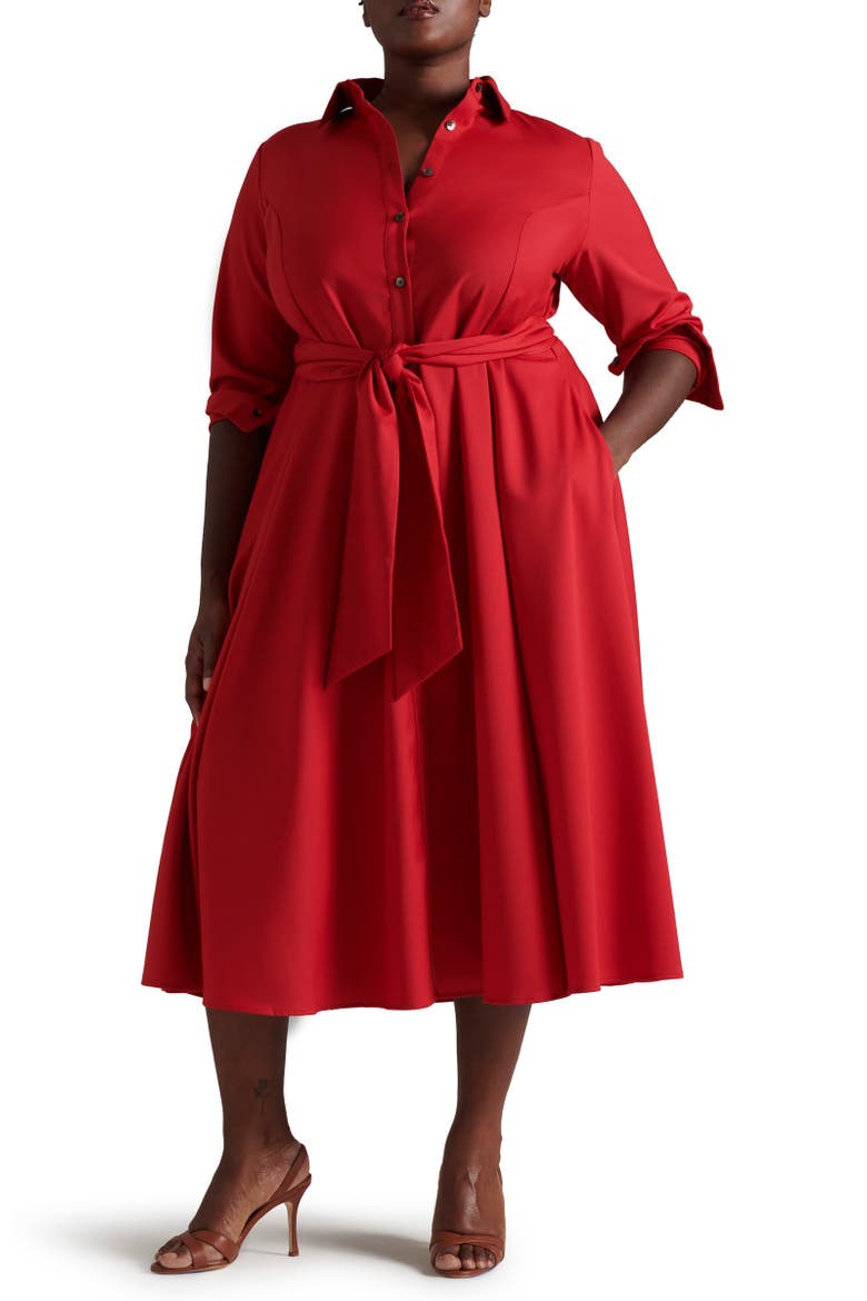 Wool Tace Shirtdress, Main, color, Scarlett
