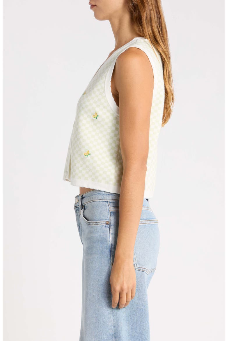 Lemon Embroidered Checkered Sweater Vest, Alternate, color, CREAM SAGE