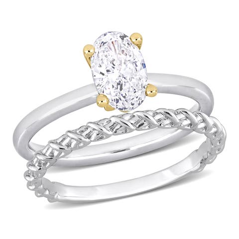 Diamond Oval Solitaire Bridal Ring Set 14k