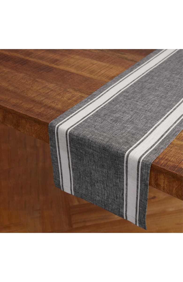 Solino Home Linen Table Runner for Dining Table, Holiday and Everyday Table Decor - Country Stripe, Alternate, color, Black