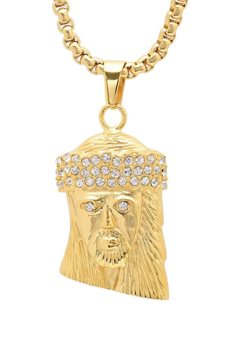 Men's 18k Gold Plated Jesus Head Pendant Necklace, Main, color, GOLD
