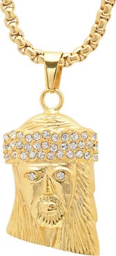 STEELTIME Men's 18k Gold Plated Jesus Head Pendant Necklace