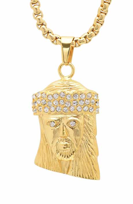 Men's 18k Gold Plated Jesus Head Pendant Necklace