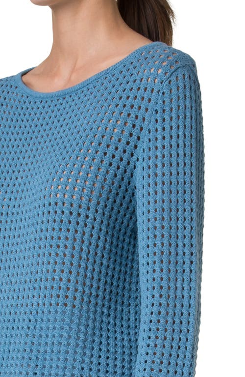 Akris Punto Chunky Cotton Mesh Boatneck Sweater In Medium Blue