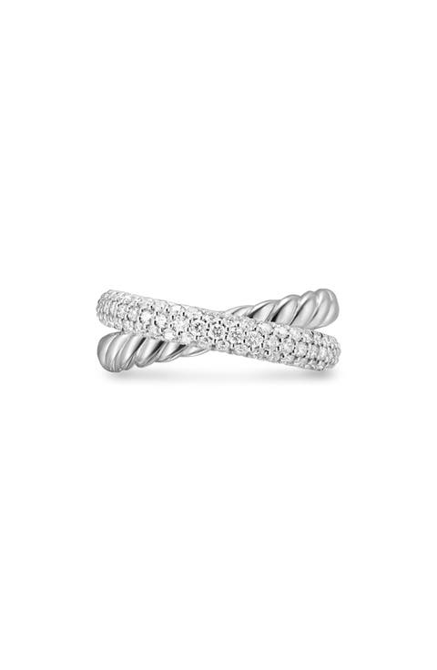 Crossover Two-Row Ring in Sterling Silver with Diamonds, 7.5mm