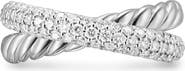 David Yurman Crossover Two-Row Ring in Sterling Silver with Diamonds, 7.5mm