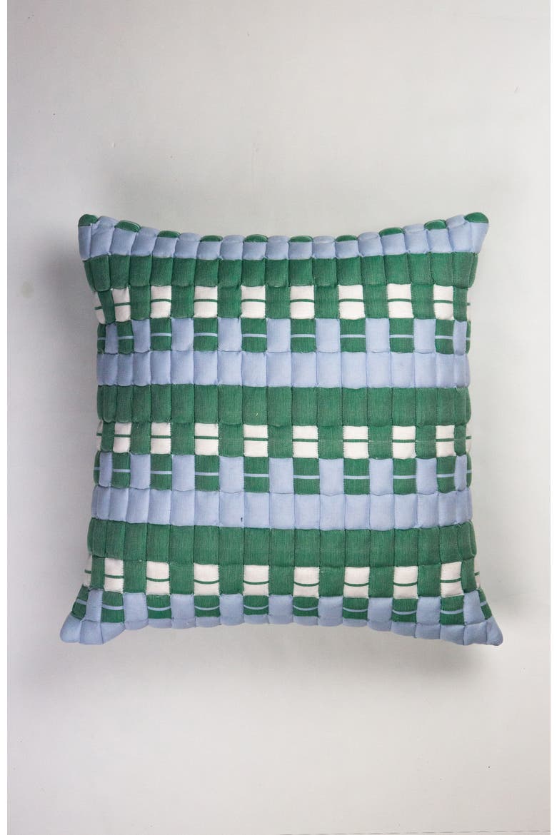 Quilted Sujani Checkered Throw Pillow, Main, color, Blue