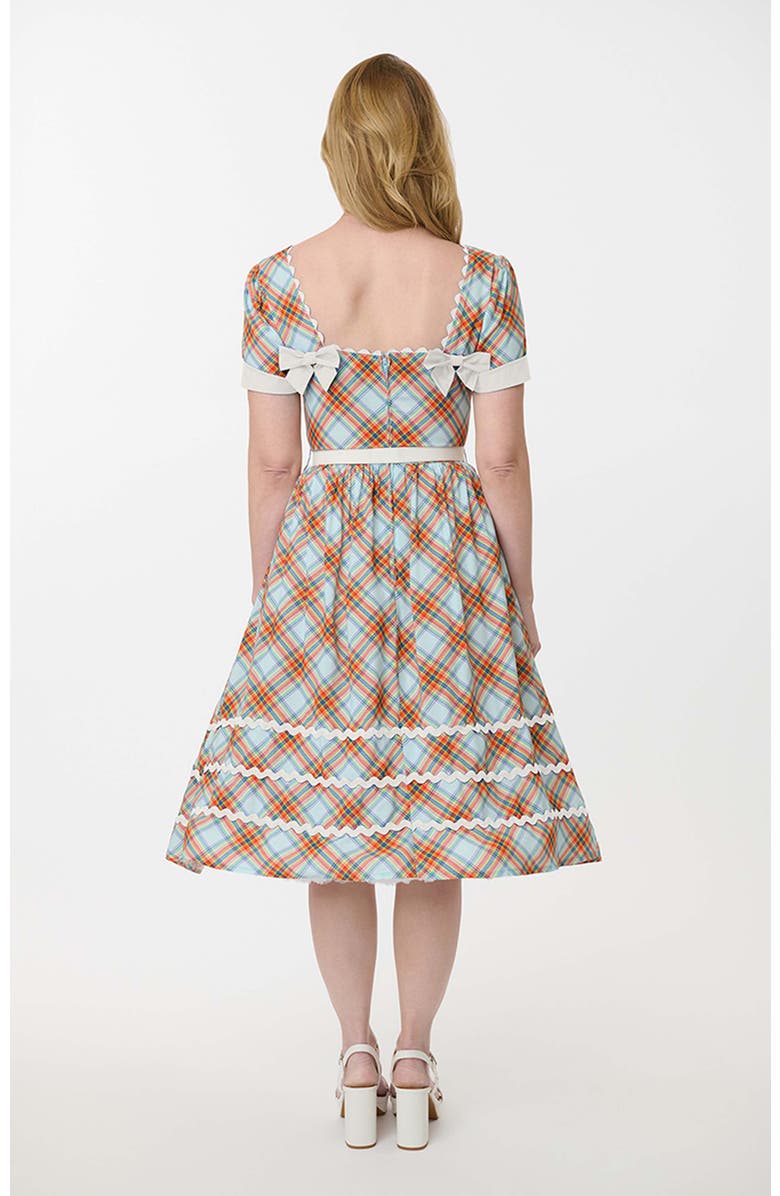 Unique Vintage Boatneck Ricrac Swing Dress, Alternate, color, Rainbow Plaid