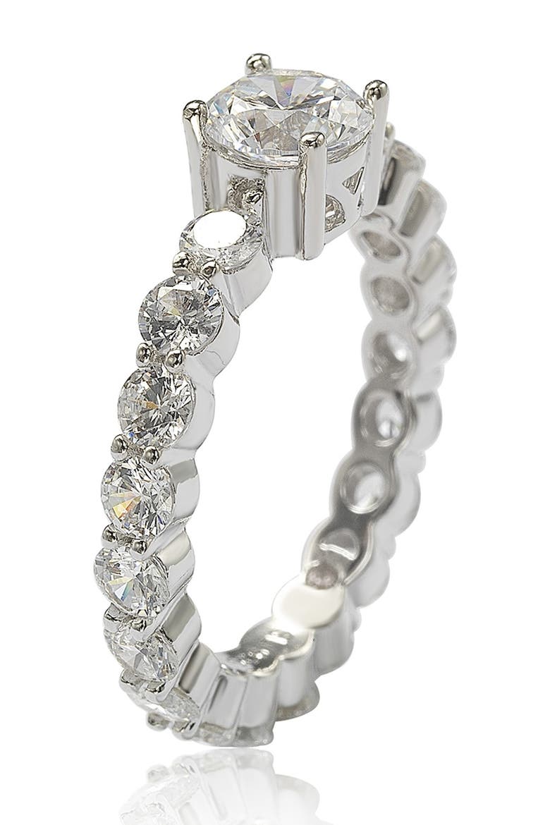 Sterling Silver Round-Cut CZ Center Stone Engagement Ring, Alternate, color, WHITE