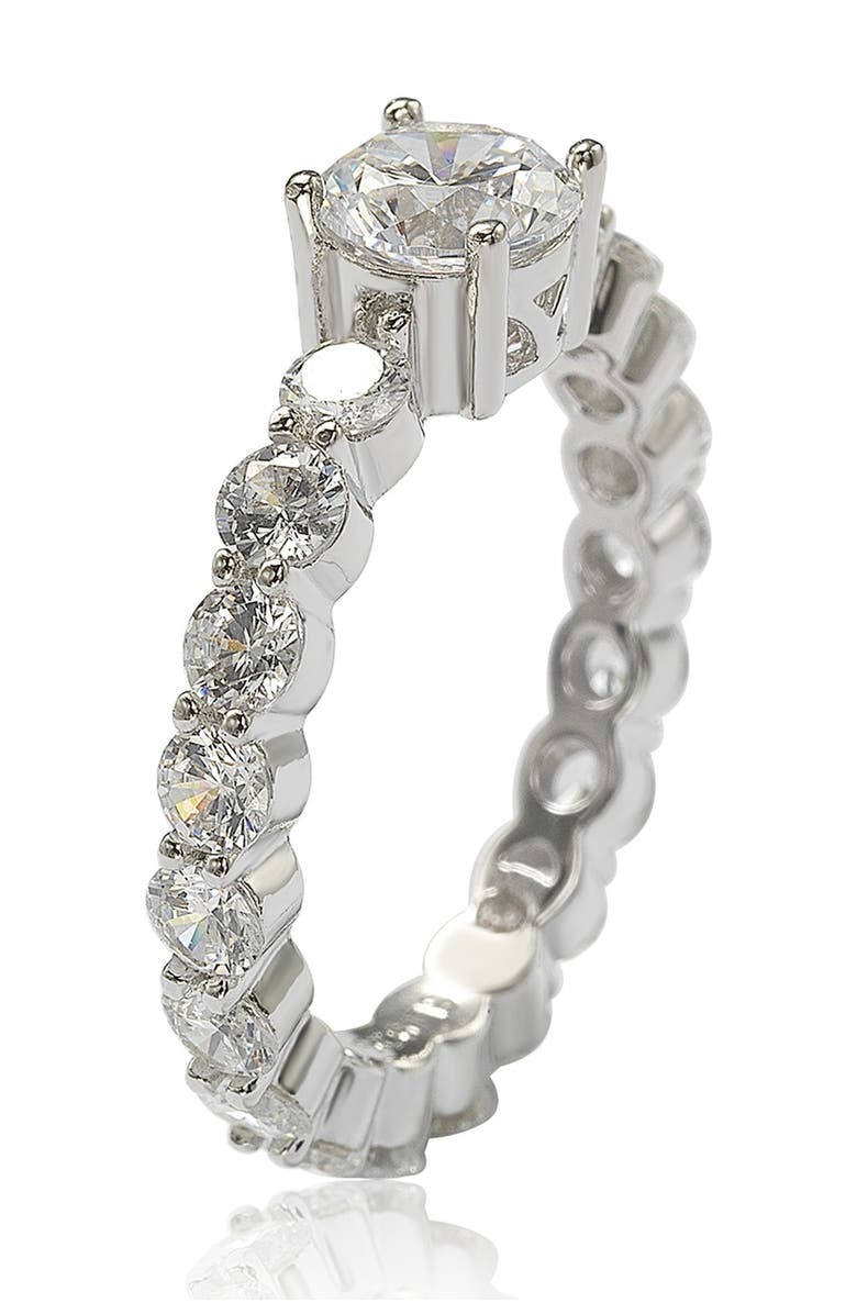 SUZY LEVIAN Sterling Silver Round-Cut CZ Center Stone Engagement Ring, Alternate, color, 