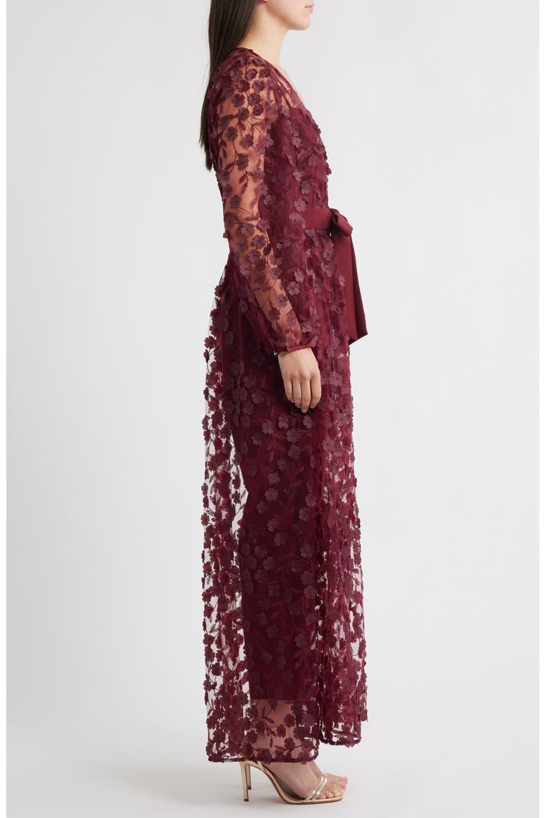Floral Overlay Jacket & Belted Jumpsuit, Alternate, color, BURGUNDY