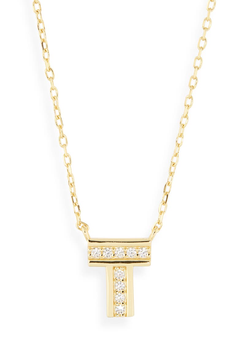 Cubic Zirconia Initial Pendant Necklace, Main, color, GOLD T