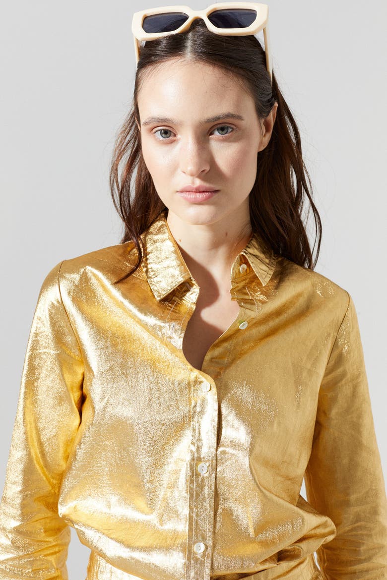 San Marino Metallic Linen Top, Alternate, color, Gold