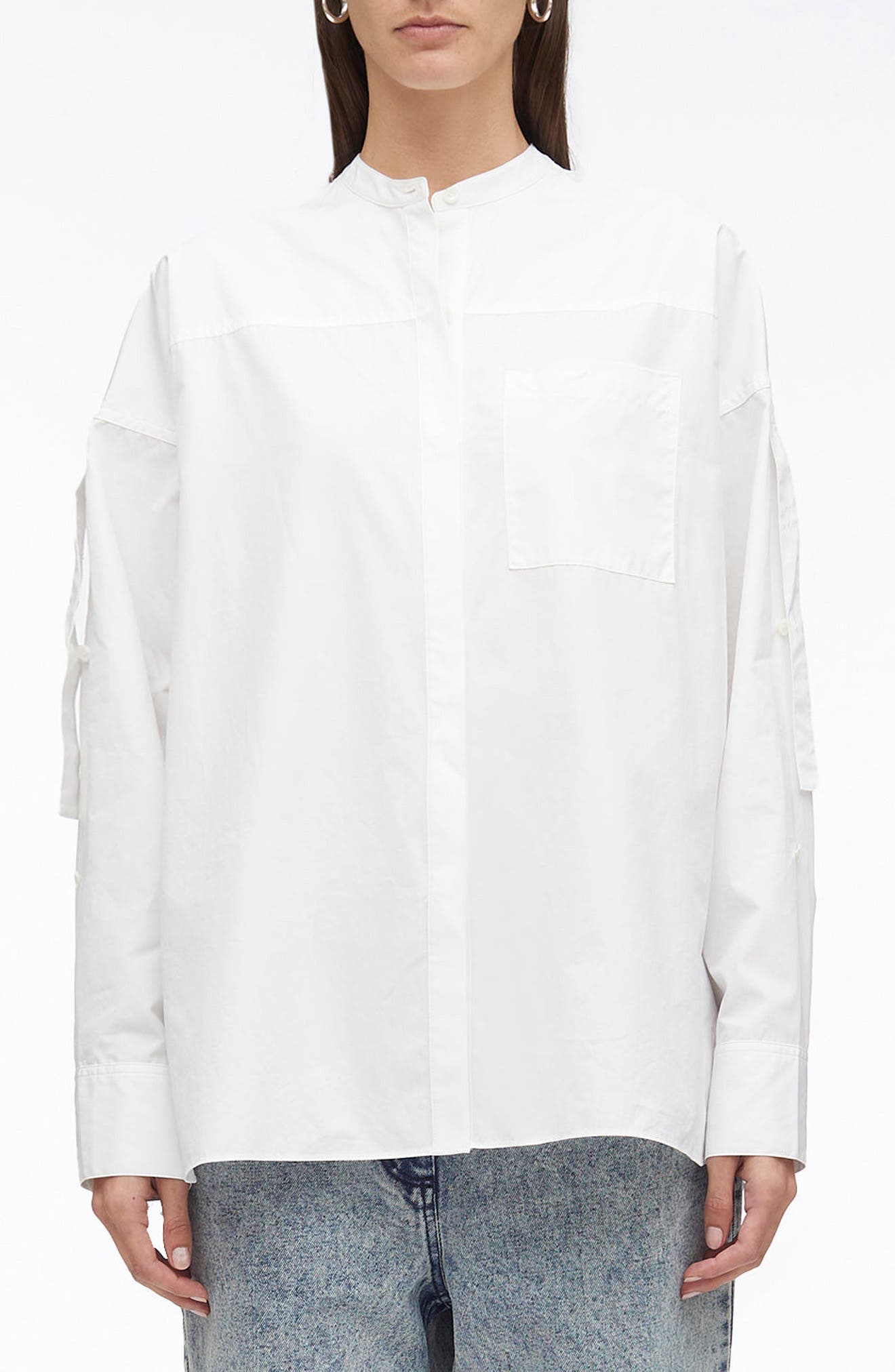 Cotton Poplin Shirt with Sleeve Ties