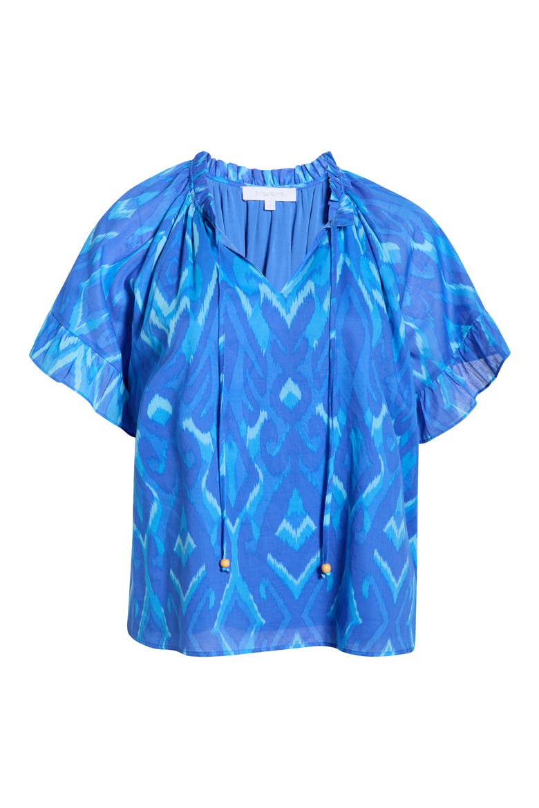 Carys Print Tie Neck Top, Alternate, color, BLUES-MULTI