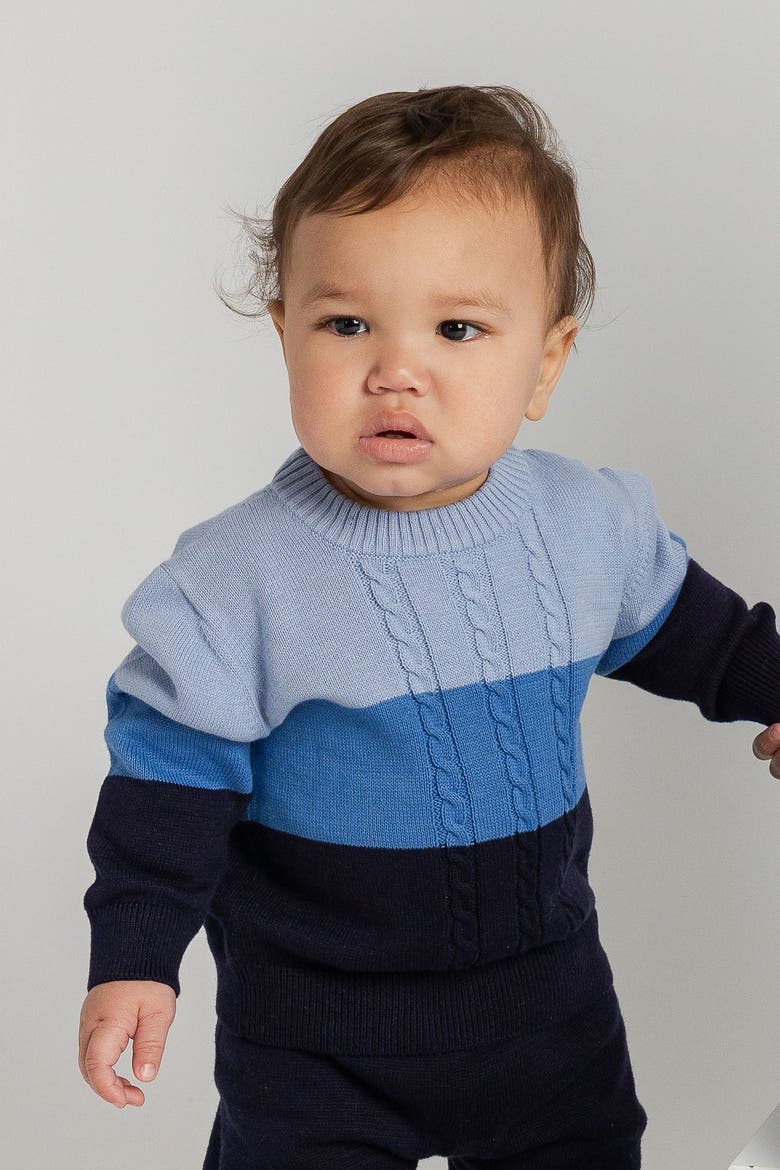 Sweater Knit Pant Set, Alternate, color, Blue, Navy & White
