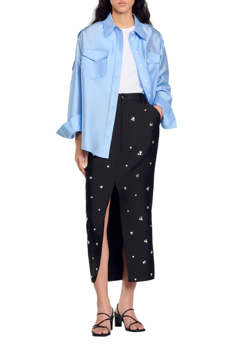 SANDRO Rhinestone pencil skirt, Alternate, color,