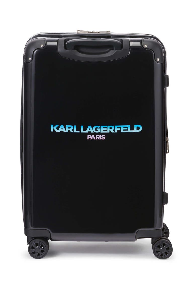 Karl Flowers Upright Suitcase, Alternate, color, Black