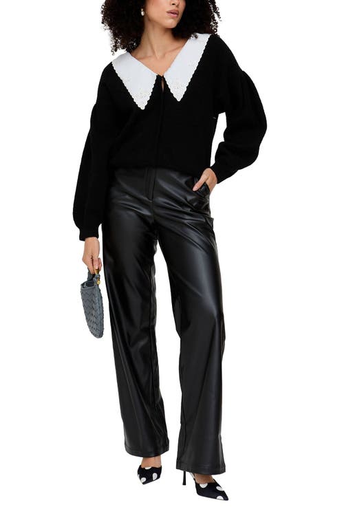 Lily And Lionel London Gaia Wide Leg Leather Trouser In Black