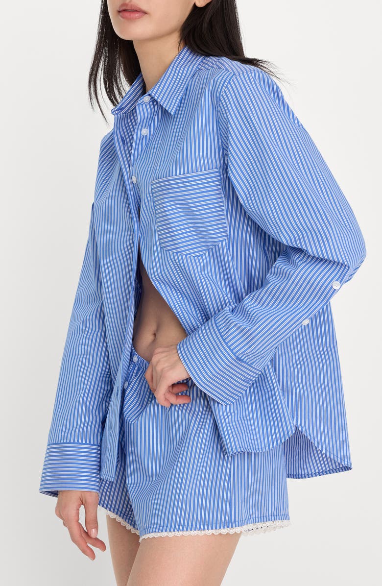 Good American Classic Boxy Poplin Button-Up Shirt, Alternate, color, Blue White Stripe