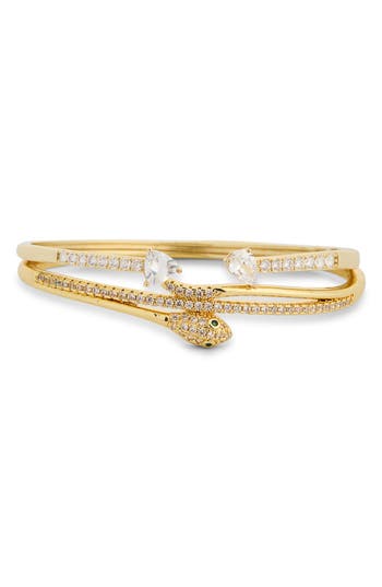 Eye Candy Los Angeles Set Of 2 Alessia Cubic Zirconia Snake Cuff Bracelets In Gold