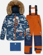 Deux par Deux Play Faux Fur Hood Bear Jacket & Pants Two Piece Snowsuit
