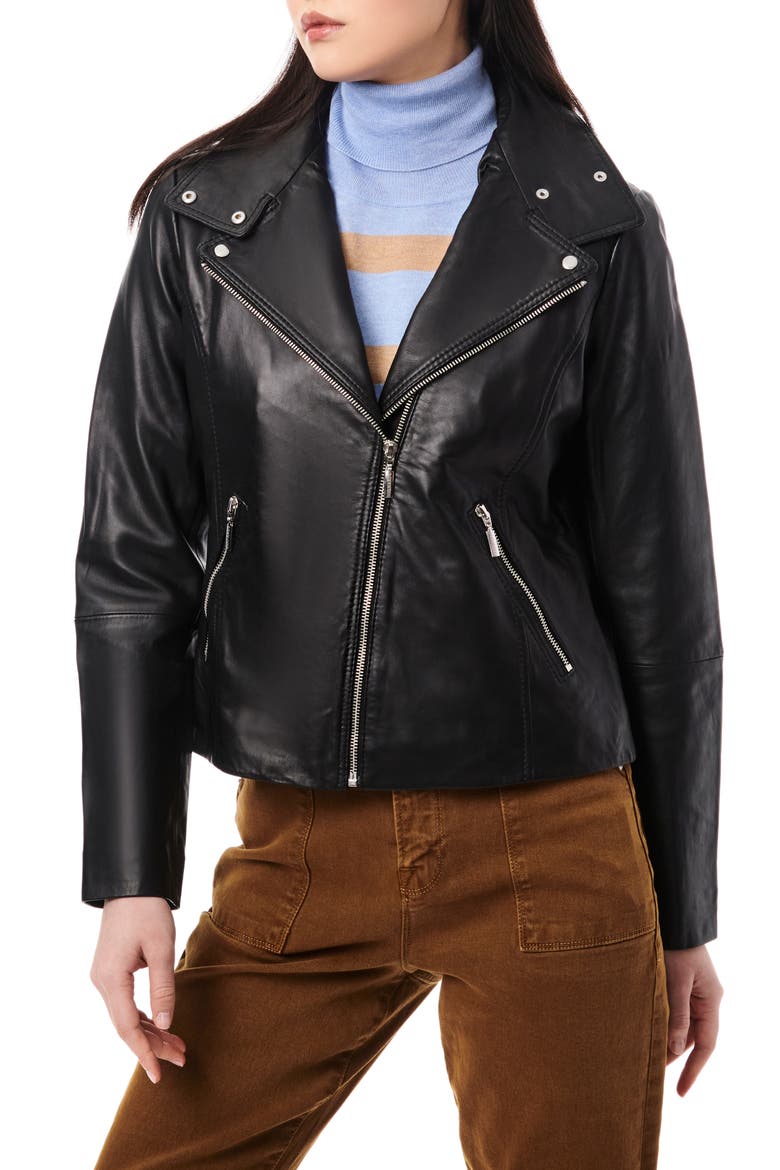 Lambskin Leather Moto Jacket, Main, color, BLACK