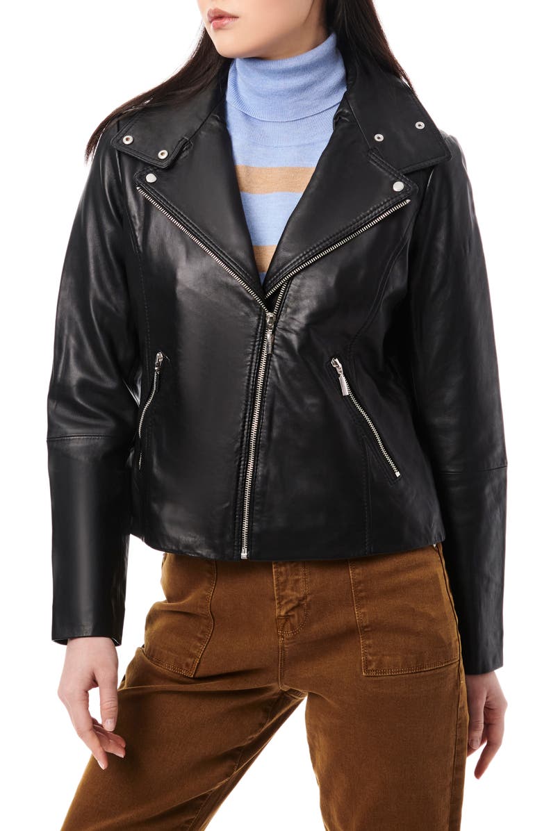 Bernardo Lambskin Leather Moto Jacket, Main, color, Black