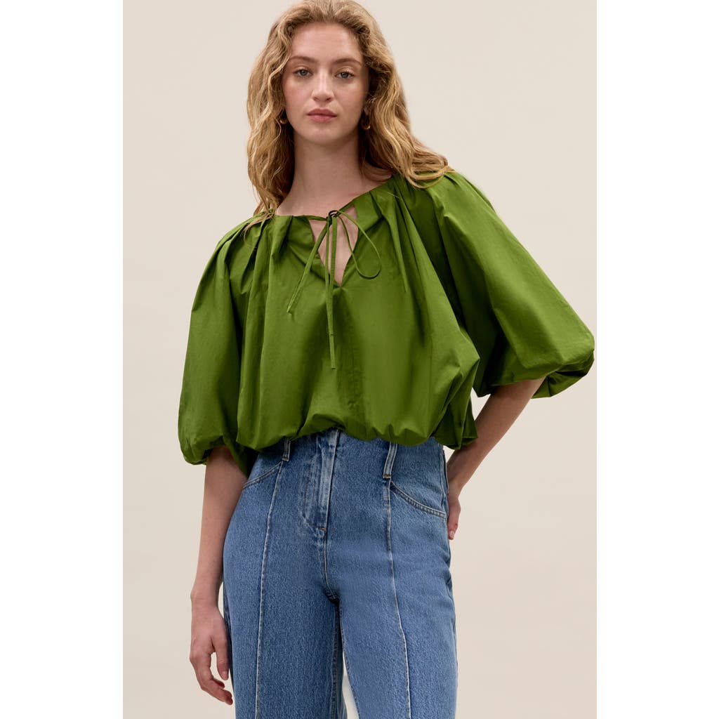 Rebecca Taylor Yara Poplin Bubble Top In Meadow In Green