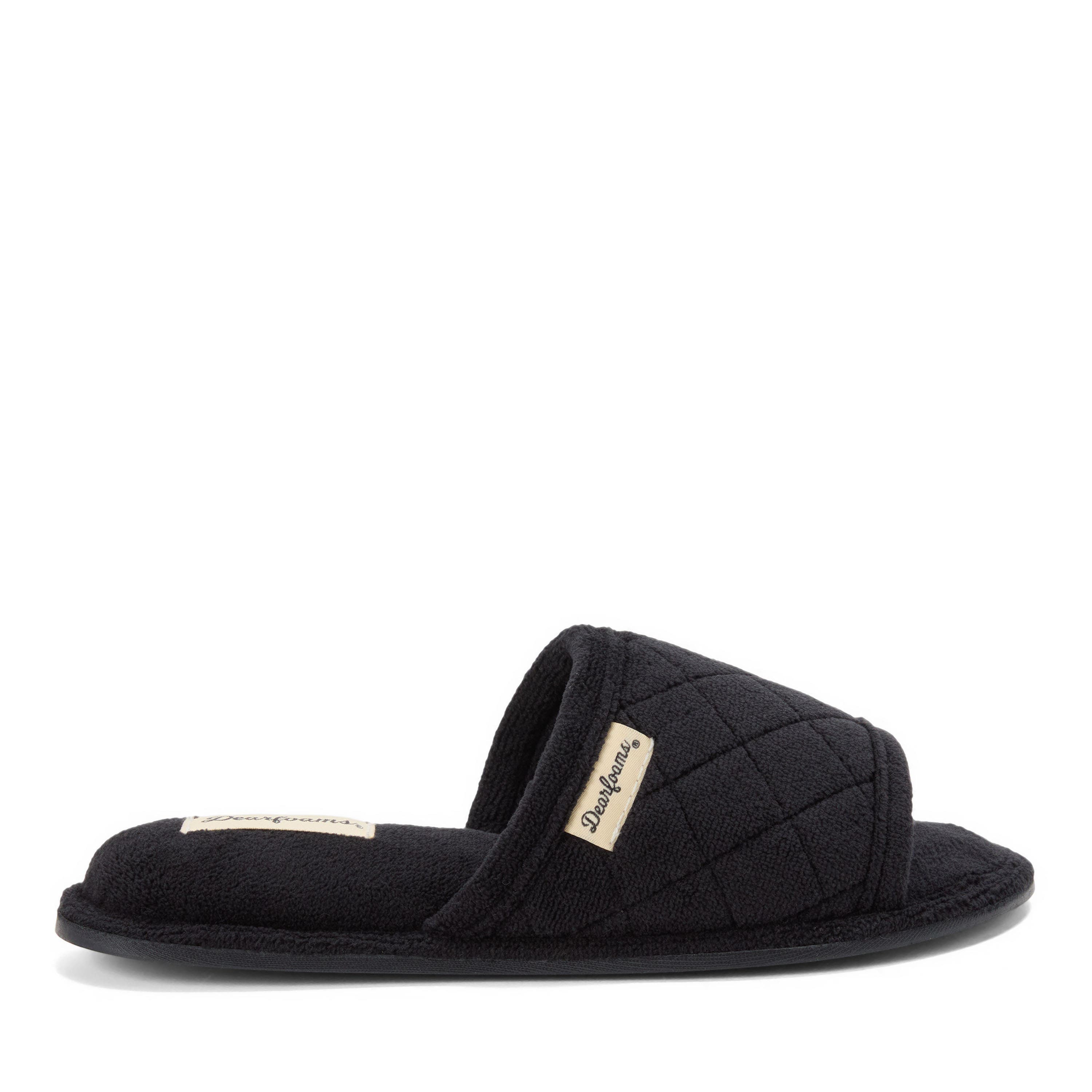 DEARFOAMS Beatrice Quilted Microfiber Terry Shower Slide Slipper, Alternate, color, Black