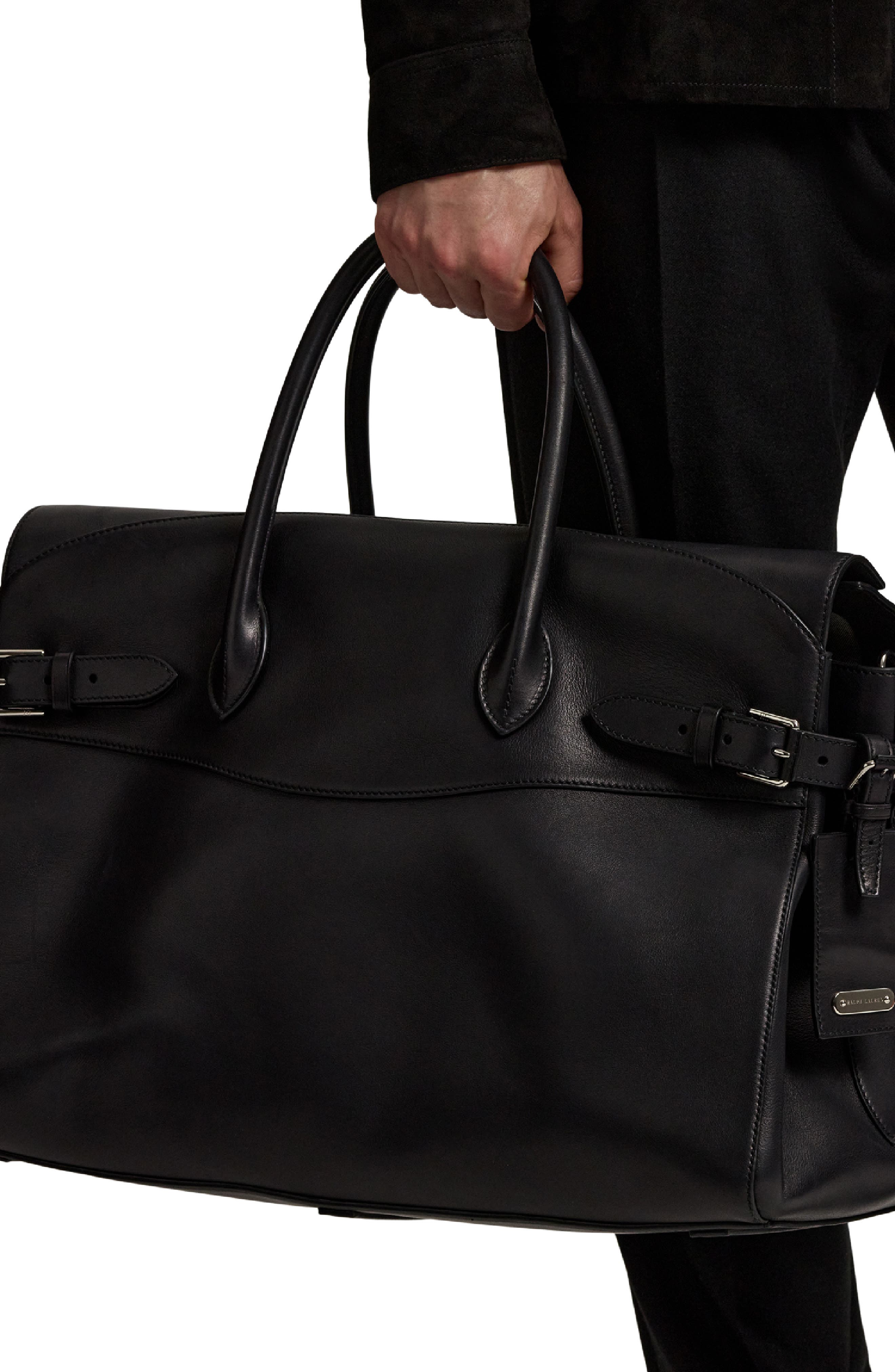 Ralph Lauren Purple Label Bedford Calfskin Leather Duffle Bag, Alternate, color, Black