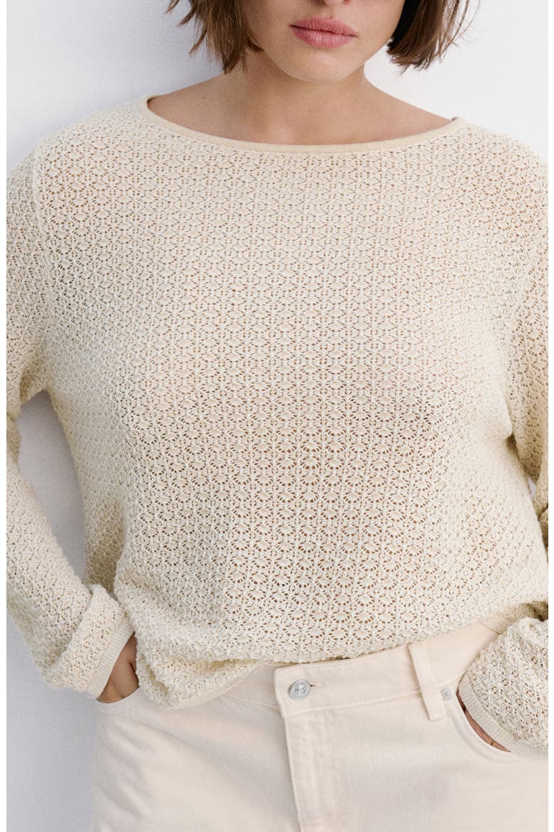 Open Knit Crewneck Sweater, Main, color, GOLD