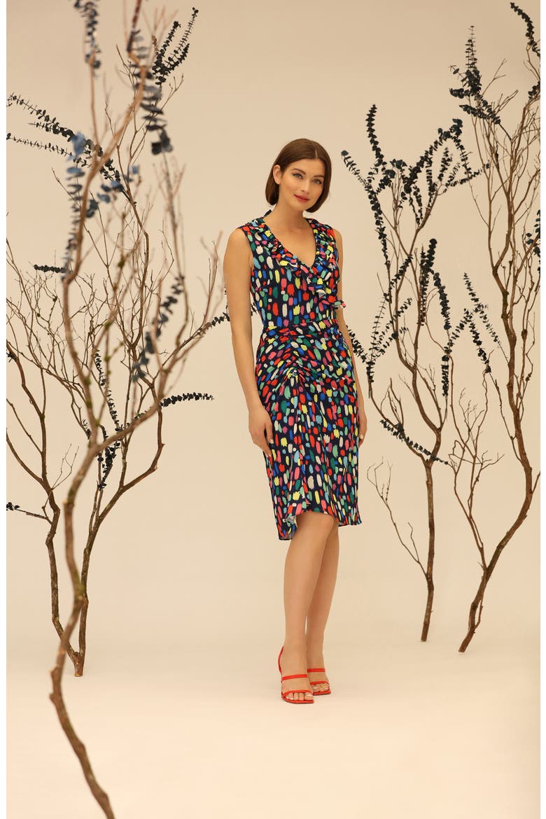 Ruffle Midi Dress, Alternate, color, NAVY/ BRIGHT ORANGE