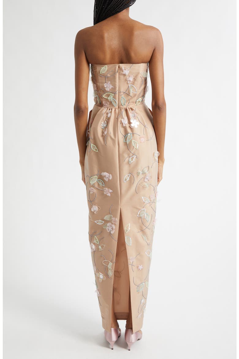 Lena Beaded Appliqué Strapless Dress, Alternate, color, CLEMATIS EMBROIDERY ON BEIGE