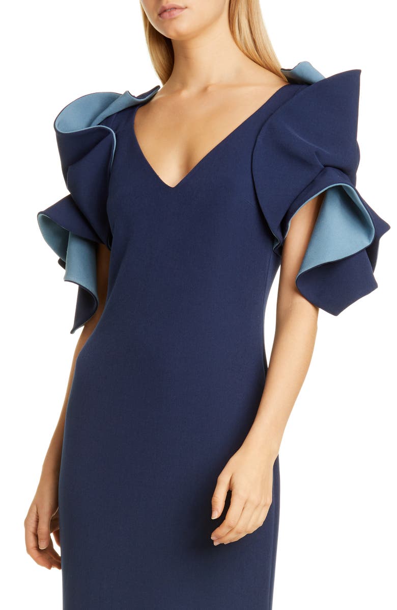 Badgley Mischka Collection Badgley Mischka Origami Sleeve Trumpet Gown, Alternate, color, 
