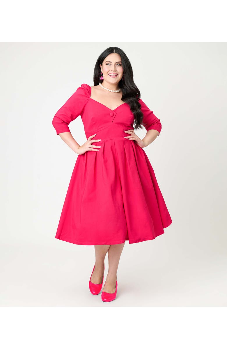 Unique Vintage Plus Size Sweetheart Neckline Lamar Swing Dress, Main, color, Hot Pink