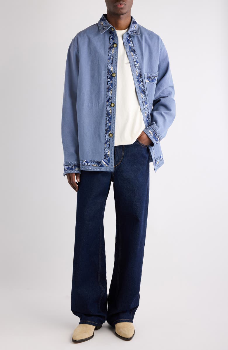 Isabel Marant Rudy Embroidered Cotton Shirt Jacket, Alternate, color, Faded Blue
