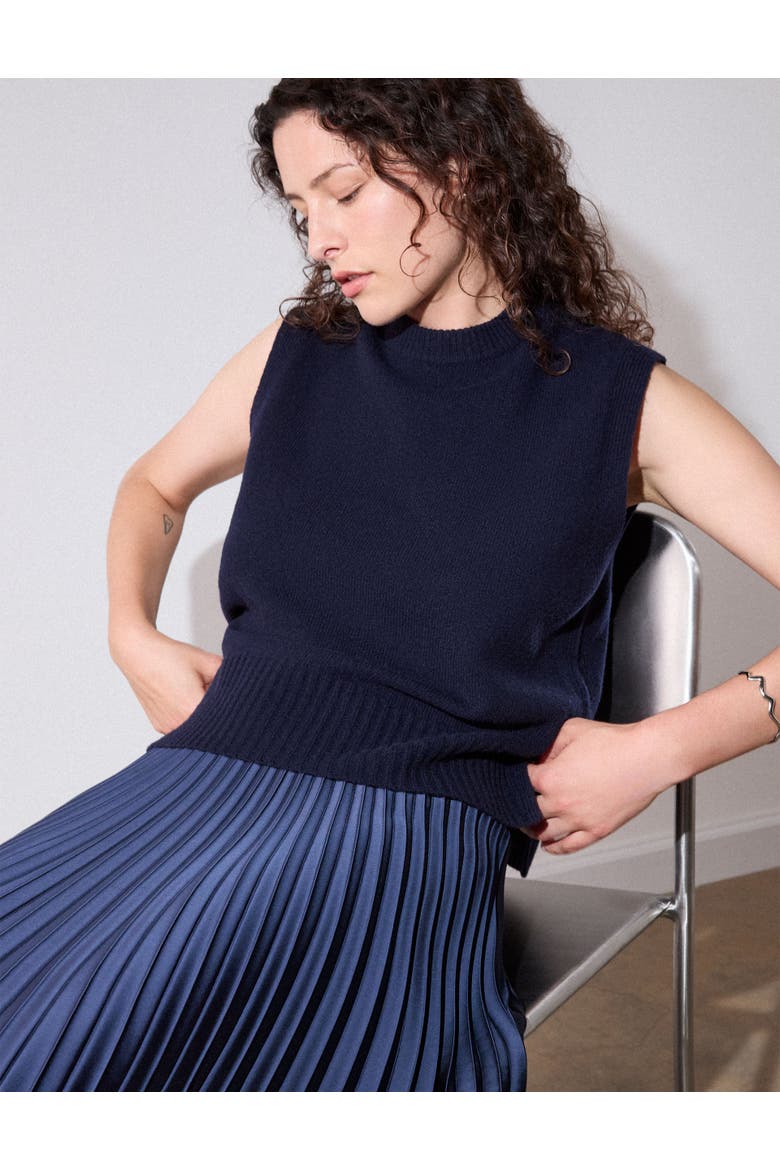 Sleeveless Knitted Boxy Fit Tank, Alternate, color, Navy