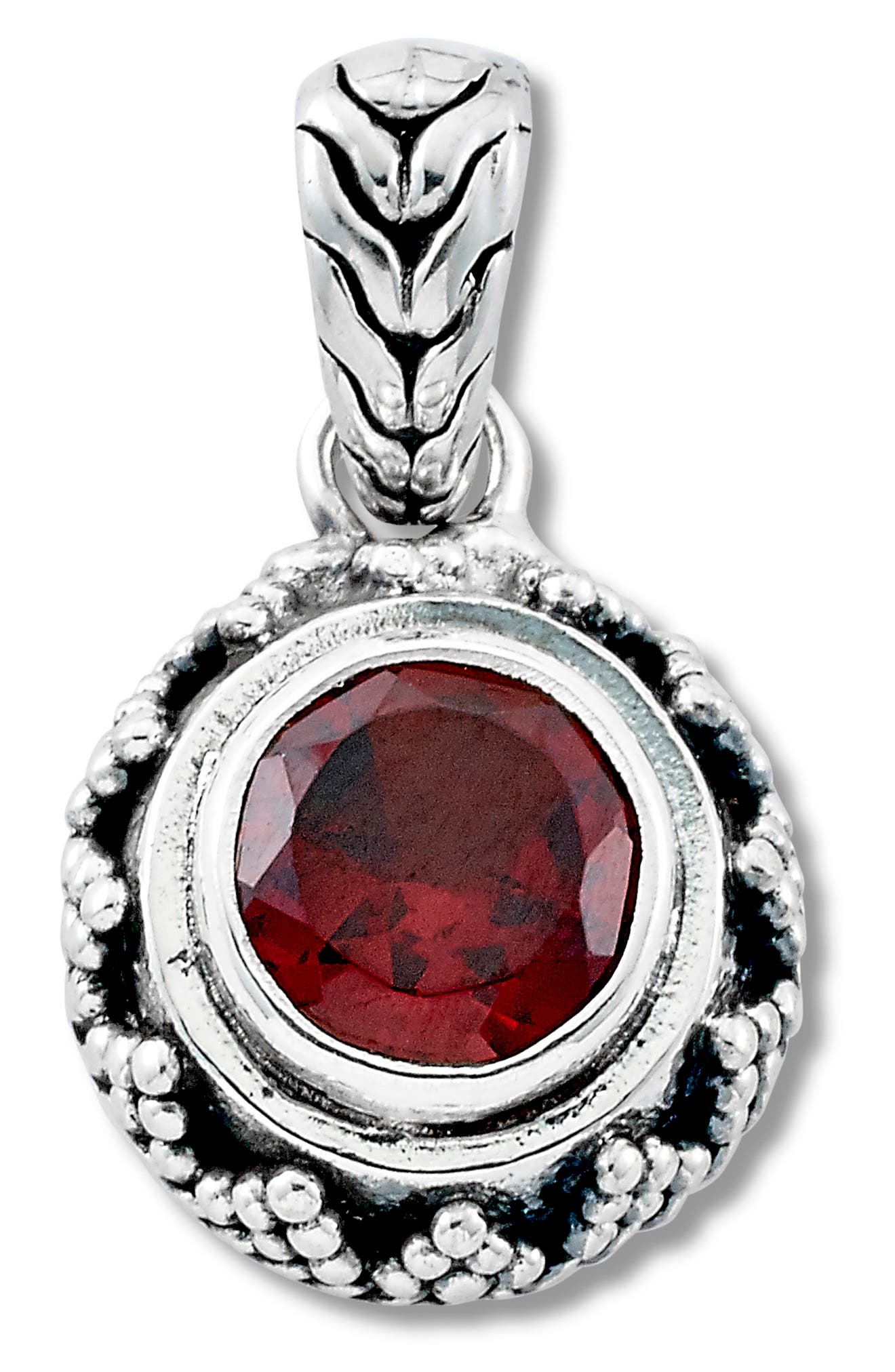 SAMUEL B. Sterling Silver Round Garnet Filigree Pendant