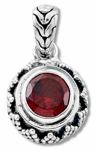 SAMUEL B. Sterling Silver Round Garnet Filigree Pendant