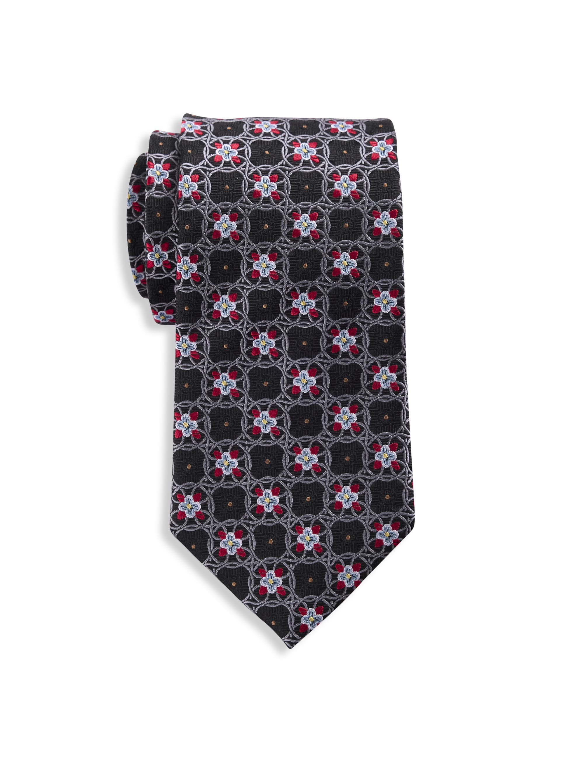 Oak Hill Premium By Dxl Big & Tall Floral Medallion Silk Tie In Black