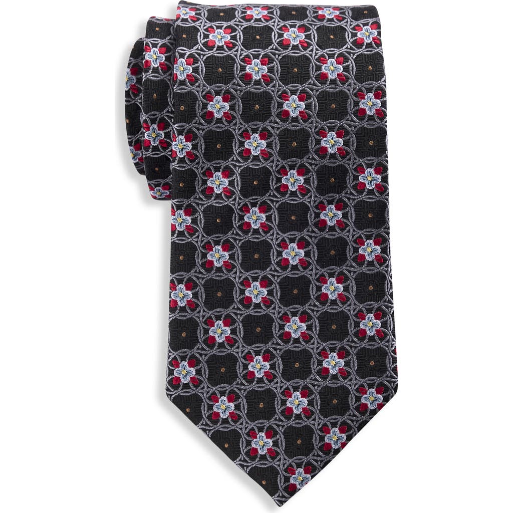 Oak Hill Premium By Dxl Big & Tall Floral Medallion Silk Tie In Black