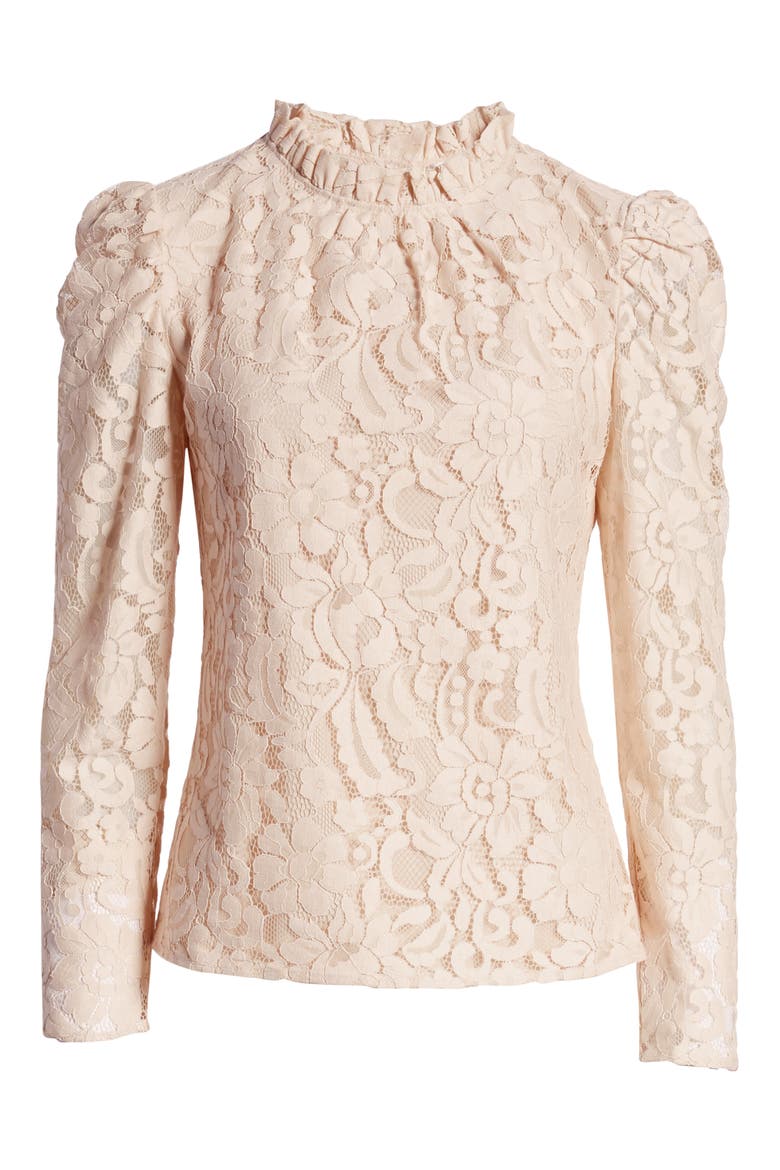 Ruffle Neck Lace Top, Alternate, color, BEIGE SHELL