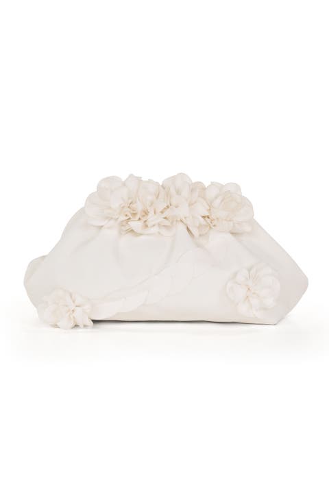 Violet Jacquard Satin Floral Applique Pouch Clutch