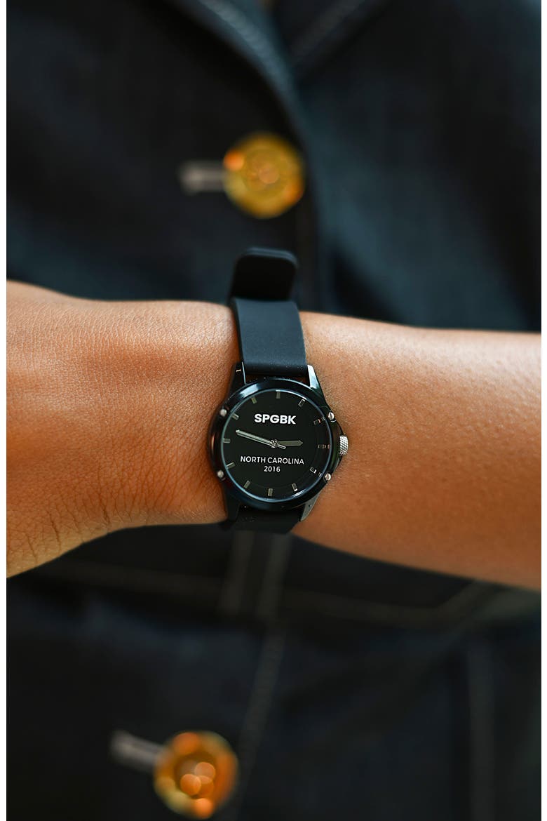 Christina Silicone Strap Watch, 32mm, Alternate, color, BLACK