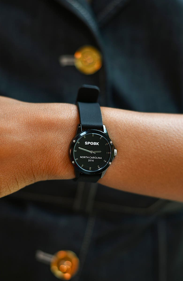 SPGBK Watches Christina Silicone Strap Watch, 32mm, Alternate, color, Black