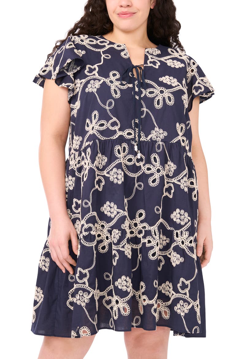 Embroidered Flutter Sleeve Dress, Alternate, color, NIGHT SHADE